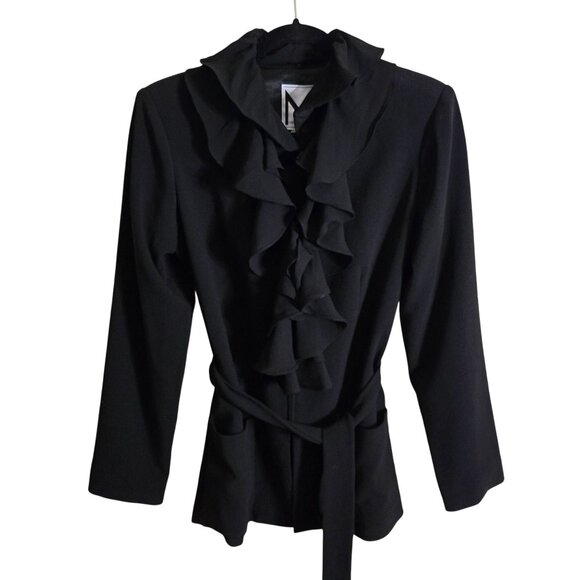 Marc Bouwer NWT* Removable Ruffled Collar Tie Belt Black Blazer Size XS - Picture 2 of 7